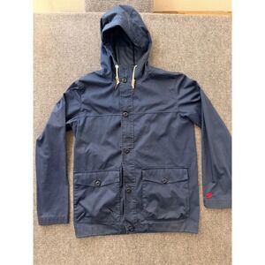 Nike Mens M Hooded Jacket Windbreaker Navy Blue Button Up Coach Red Logo